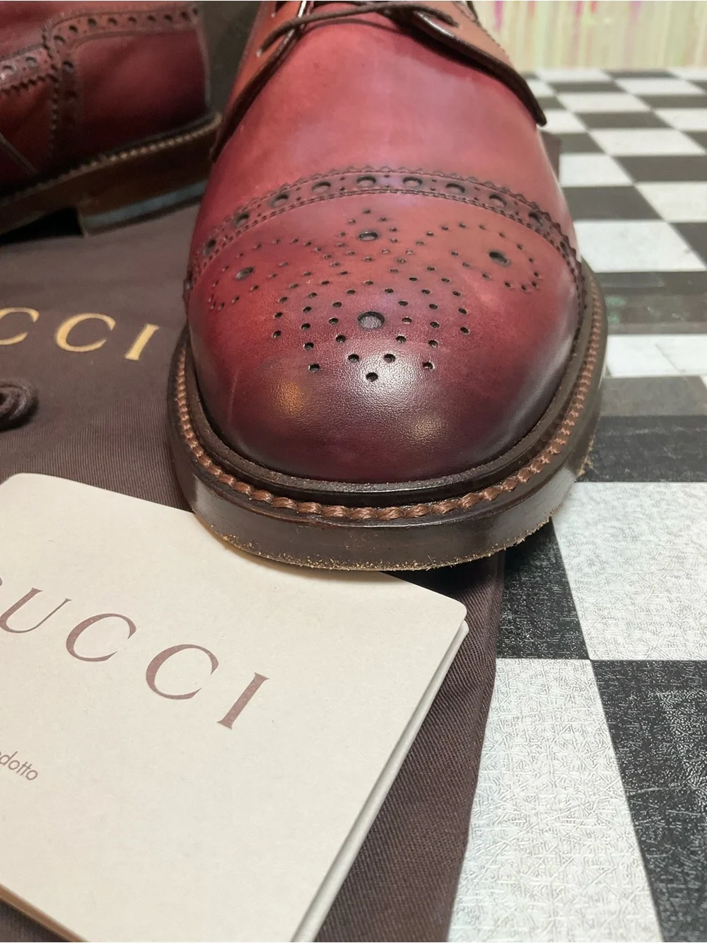 Gucci Men’s Bordeaux Leather Wingtip Oxfords